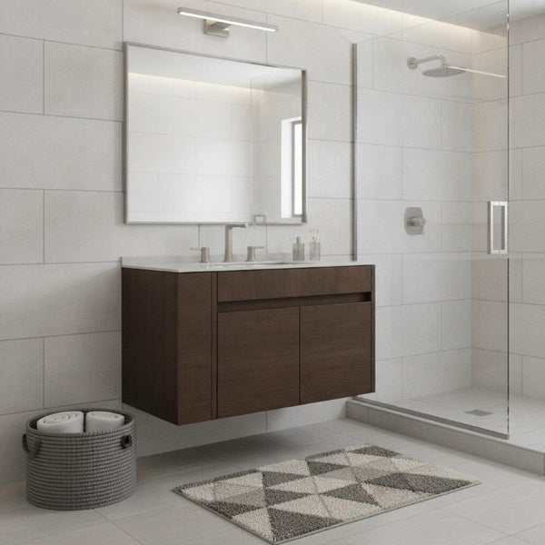 30 Inch Floating Bathroom Vanity with Double Door Cabinet and Integrated White Sink