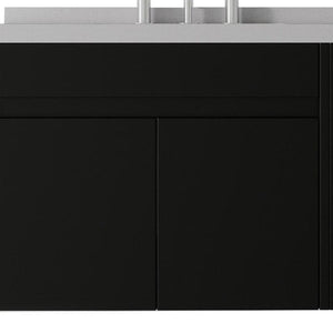 30 Inch Floating Bathroom Vanity with Double Doors White Basin and Black Finish