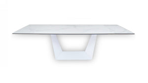 VIG Furniture Baldwin Extendable Marble-Look Ceramic Dining Table — White, Stain-Resistant Top Seats 8–10, Modern VGNS-GD8684-C