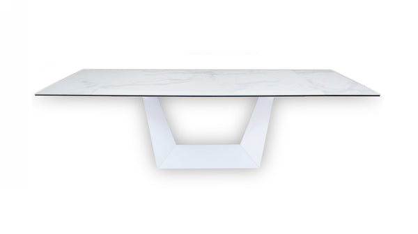 VIG Furniture Baldwin Extendable Marble-Look Ceramic Dining Table — White, Stain-Resistant Top Seats 8–10, Modern VGNS-GD8684-C