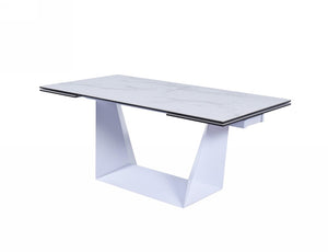VIG Furniture Baldwin Extendable Marble-Look Ceramic Dining Table — White, Stain-Resistant Top Seats 8–10, Modern VGNS-GD8684-C