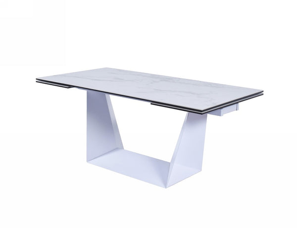 VIG Furniture Baldwin Extendable Marble-Look Ceramic Dining Table — White, Stain-Resistant Top Seats 8–10, Modern VGNS-GD8684-C
