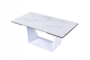 VIG Furniture Baldwin Extendable Marble-Look Ceramic Dining Table — White, Stain-Resistant Top Seats 8–10, Modern VGNS-GD8684-C