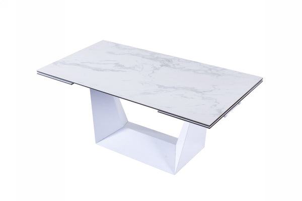 VIG Furniture Baldwin Extendable Marble-Look Ceramic Dining Table — White, Stain-Resistant Top Seats 8–10, Modern VGNS-GD8684-C