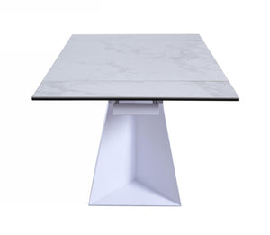 VIG Furniture Baldwin Extendable Marble-Look Ceramic Dining Table — White, Stain-Resistant Top Seats 8–10, Modern VGNS-GD8684-C