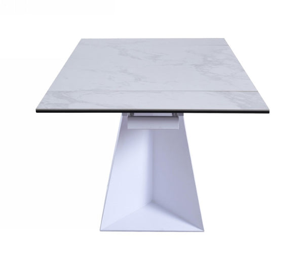 VIG Furniture Baldwin Extendable Marble-Look Ceramic Dining Table — White, Stain-Resistant Top Seats 8–10, Modern VGNS-GD8684-C