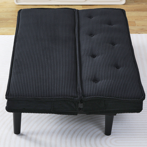 English Elm This 66-inch corduroy sofa bed with button-back design, sturdy wood frame, comfy sponge cushions, 500lb capacity Black W3371P311444