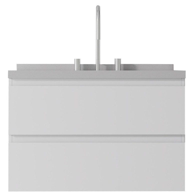 HomeRoots 30 Inch White Wood Floating Bathroom Vanity Cabinet with Integrated Sink and Storage Drawers 761066