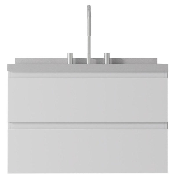 HomeRoots 30 Inch White Wood Floating Bathroom Vanity Cabinet with Integrated Sink and Storage Drawers 761066
