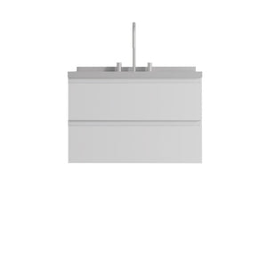 30 Inch White Wood Floating Bathroom Vanity Cabinet with Integrated Sink and Storage Drawers