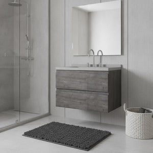 30 Inch Floating Bathroom Vanity in Gray Wood Finish with Integrated Sink and Storage