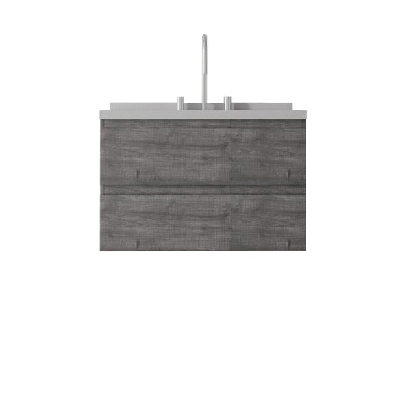 30 Inch Floating Bathroom Vanity in Gray Wood Finish with Integrated Sink and Storage