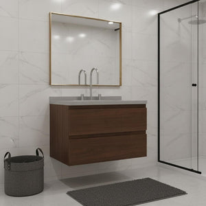 30 Inch Floating Bathroom Vanity in Brown Wood Finish with Integrated Sink Cabinet