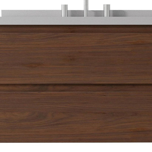HomeRoots 30 Inch Floating Bathroom Vanity in Brown Wood Finish with Integrated Sink Cabinet 761070