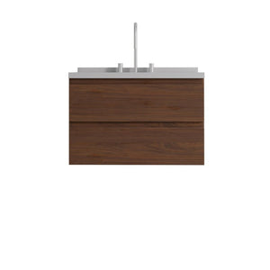 30 Inch Floating Bathroom Vanity in Brown Wood Finish with Integrated Sink Cabinet