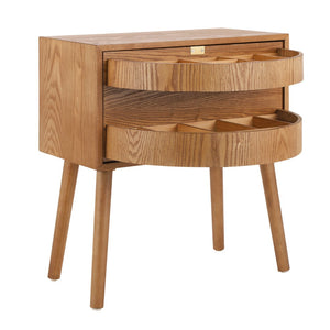 English Elm Rotating Rattan Nightstand Push Open Hidden Storage Mid Century Wood Leg Bedside Natural N761P288451M