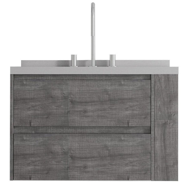 30 Inch Floating Bathroom Vanity in Gray Wood Finish with White Basin and Storage