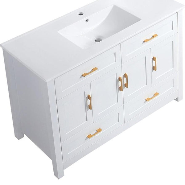 HomeRoots 48 Inch Freestanding Bathroom Vanity with Sink Four Doors and Drawers for Modern Bathrooms White 761101