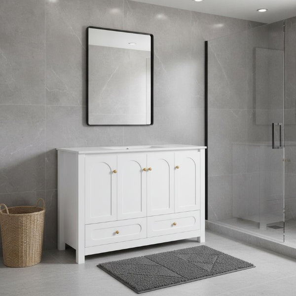 48 Inch Freestanding Wood Bathroom Vanity Cabinet with Sink Four Doors and Two Drawers Storage