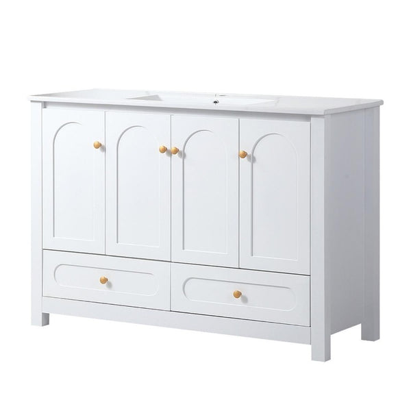 48 Inch Freestanding Wood Bathroom Vanity Cabinet with Sink Four Doors and Two Drawers Storage