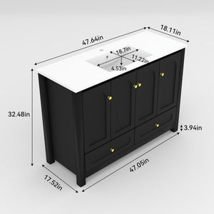 48 Inch Freestanding Wood Bathroom Vanity Cabinet with Sink Four Doors and Two Drawers Storage