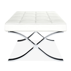 24 Inch Tufted Faux Leather Vanity Stool with Stainless Steel Base for Glam Bedroom Seating