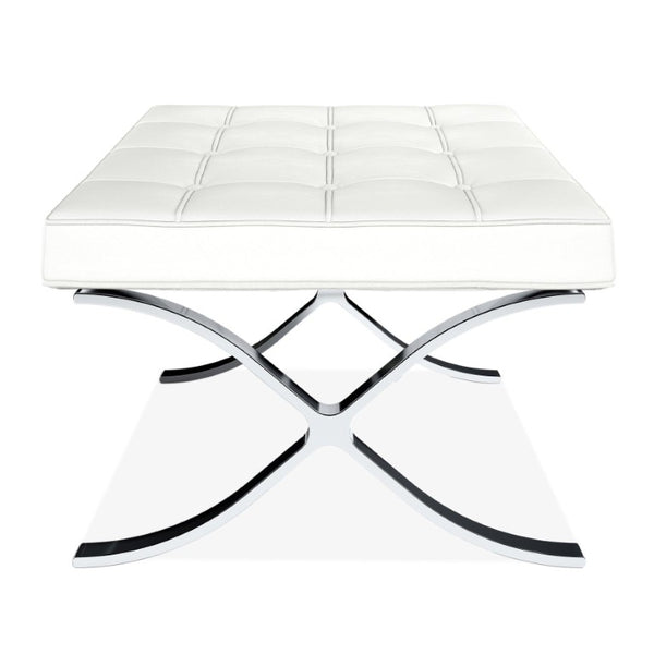 24 Inch Tufted Faux Leather Vanity Stool with Stainless Steel Base for Glam Bedroom Seating
