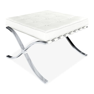 24 Inch Tufted Faux Leather Vanity Stool with Stainless Steel Base for Glam Bedroom Seating