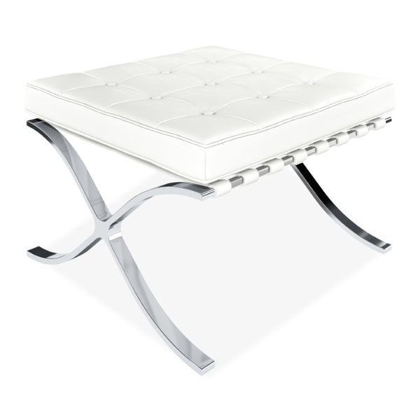24 Inch Tufted Faux Leather Vanity Stool with Stainless Steel Base for Glam Bedroom Seating