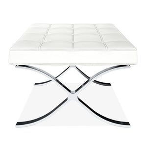 24 Inch Tufted Faux Leather Vanity Stool with Stainless Steel Base for Glam Bedroom Seating