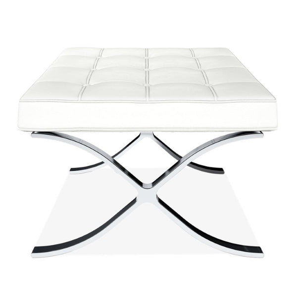 24 Inch Tufted Faux Leather Vanity Stool with Stainless Steel Base for Glam Bedroom Seating