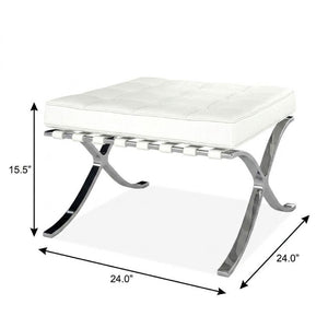 24 Inch Tufted Faux Leather Vanity Stool with Stainless Steel Base for Glam Bedroom Seating