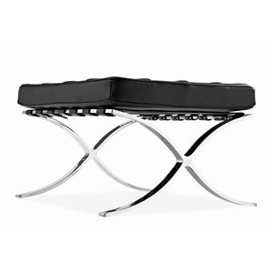 HomeRoots 24 Inch Tufted Faux Leather Vanity Stool with Stainless Steel Base for Glam Bedroom Seating Black / Silver 761119
