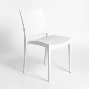 White Plastic Dining Chair with Open Lattice Back Sturdy Modern Side Seating