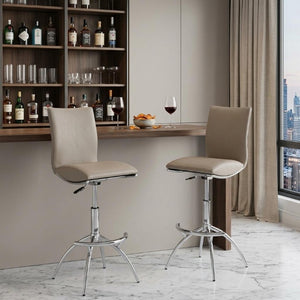 Set of Two Adjustable Swivel Barstools with Faux Leather Seats and Chrome Steel Base