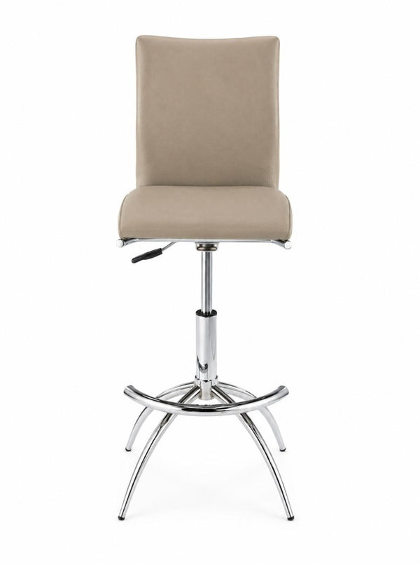 Set of Two Adjustable Swivel Barstools with Faux Leather Seats and Chrome Steel Base