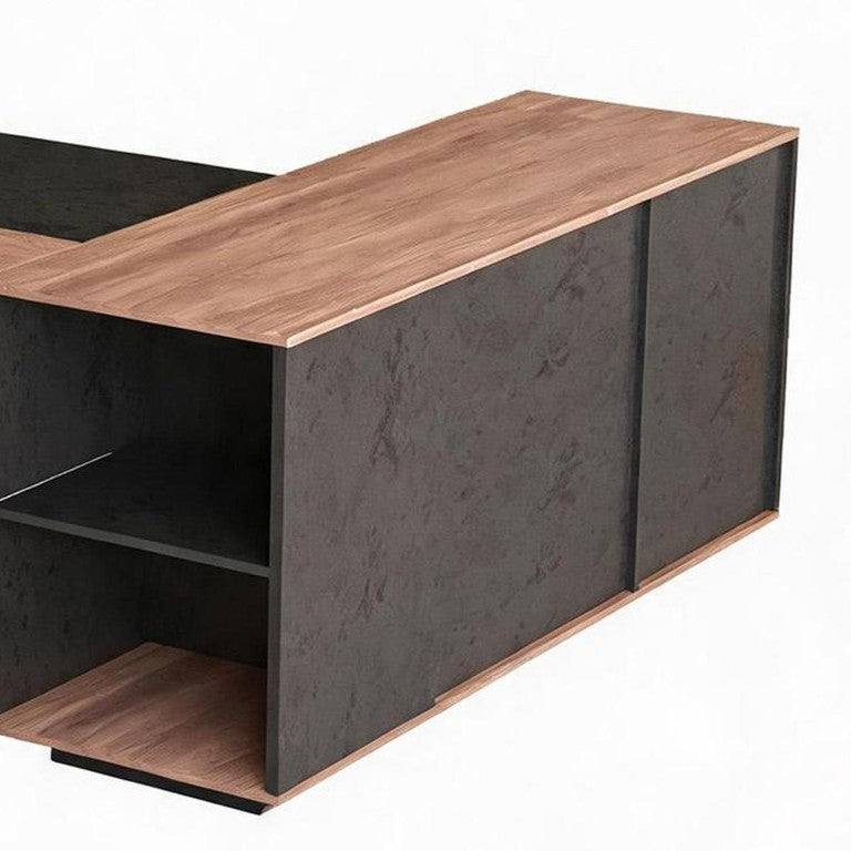 HomeRoots 63 Inch L-shaped Executive Desk in Steel and Wood with Four Storage Cabinets 761190
