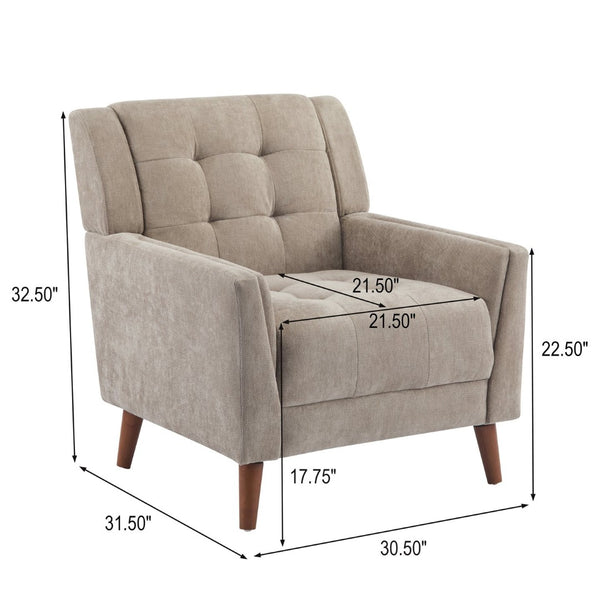 English Elm Mid-century Waffle Tufted Club Chair Solid Wood Splayed Legs Reading Lounge Accent Light Brown,Walnut N776P379535L