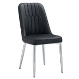 English Elm 2 Modern Dining Chairs, Smooth Pu Leather Backrest and Silver-Toned Metal Legs For A Comfortable Home Experience For Kitchens, Bedrooms and Offices.