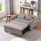 English Elm 55.9" Convertible Sofa Bed Loveseat Sofa With Three Usb Ports, Two Side Pockets, Two Cup Holders and 360°Swivel Phone Holder For Living Room, Light Grey