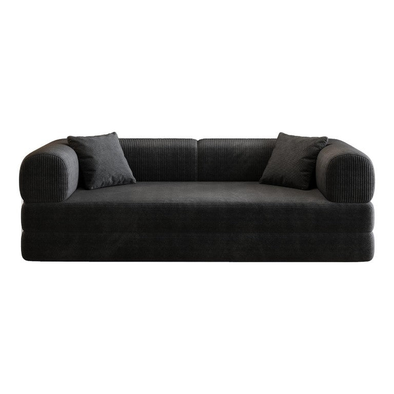 HomeRoots 79 Inch Corduroy Convertible Futon Sleeper Sofa with Accent Pillows for Modern Living Room Black 761226