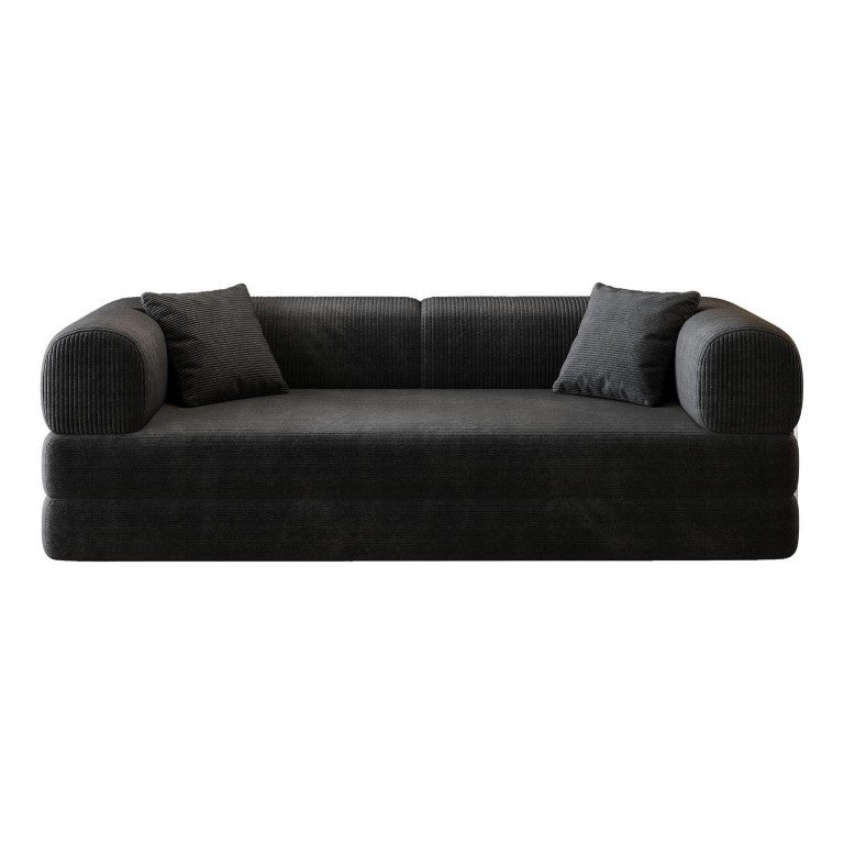 HomeRoots 79 Inch Corduroy Convertible Futon Sleeper Sofa with Accent Pillows for Modern Living Room Black 761226
