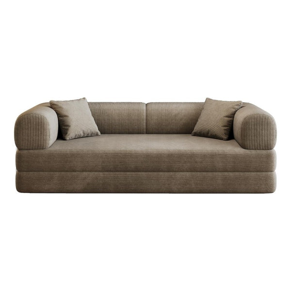 HomeRoots 79 Inch Corduroy Futon Sleeper Sofa with Toss Pillows for Living Room Comfort 761227