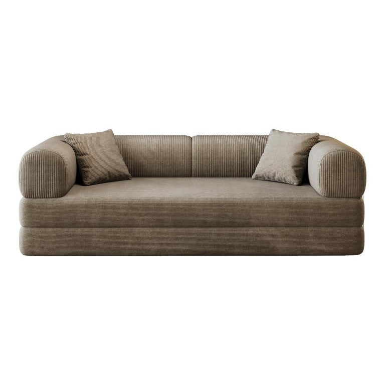 HomeRoots 79 Inch Corduroy Futon Sleeper Sofa with Toss Pillows for Living Room Comfort 761227