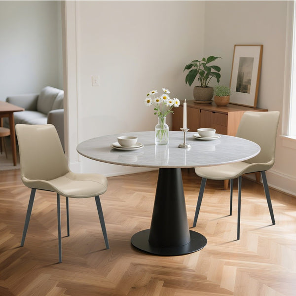 English Elm Tan Pu Leather Dining Chairs Set Of 4 - Modern Ergonomic Design, Durable Metal Legs For Versatile Use T3967P389577-GIGA