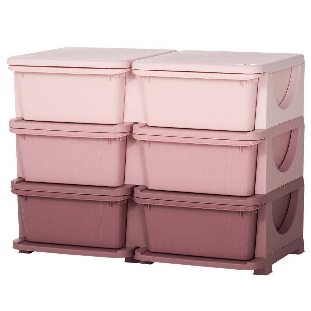 English Elm Qaba 3 Tier Kids Storage Unit – Colorful 6 Drawer Toy Organizer For Playrooms & Bedrooms, Pink W2225P217321-GIGA
