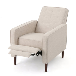 English Elm Christopher Knight Home® - Fabric Recliner Chair Mid-Century Modern Pushback Single Sofa with Tufted Cushion, Birch Legs, Cozy Comfort Wheat 60741.00WET
