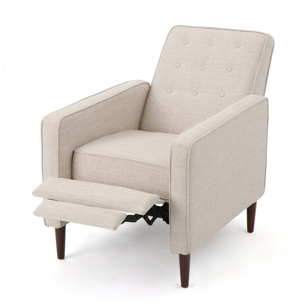 English Elm Christopher Knight Home® - Fabric Recliner Chair Mid-Century Modern Pushback Single Sofa with Tufted Cushion, Birch Legs, Cozy Comfort Wheat 60741.00WET