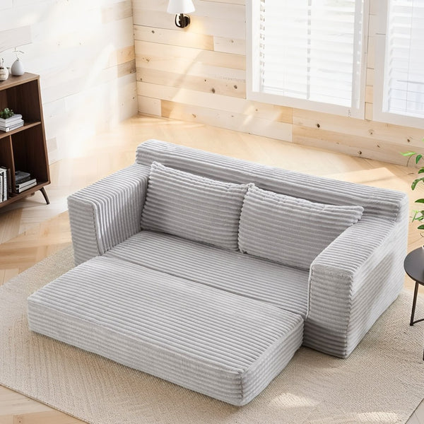 English Elm Loveseat Convertible Corduroy Sofa Bed with Memory Foam Steel Frame for Small Spaces Grey W2959P425089