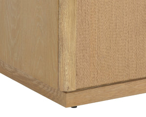 Sunpan Etienne Nightstand: Elegant Linear Design with Antique Brass Handles & Unique Wood Character Elements Rustic Oak